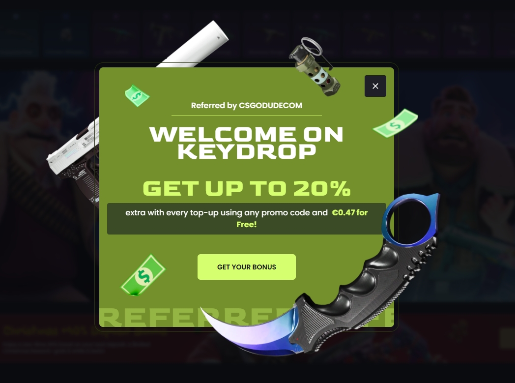 Screenshot Keydrop - Bonus Sans Dépôt 0.5€ Gratuits avec code CSGODUDE