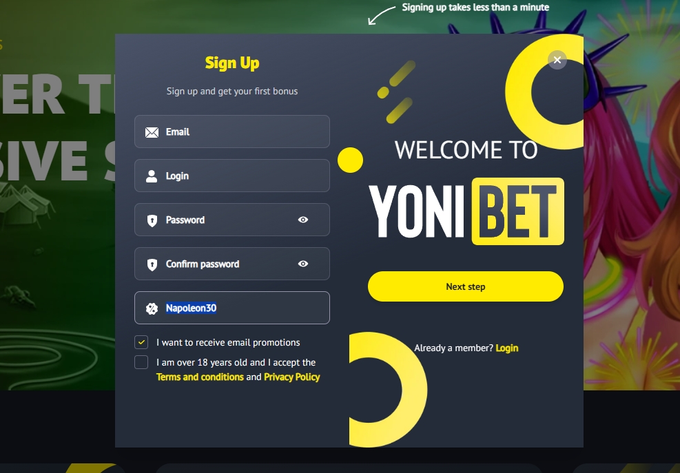 Screenshot Yonibet - Bonus Sans Dépôt 30 Tours Gratuits avec code NAPOLEON30